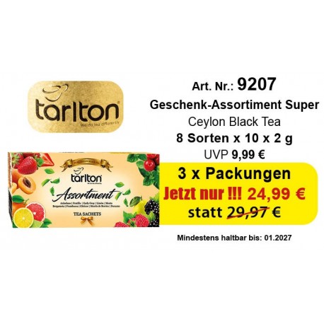 Angebot 3 x Tarlton Geschenk-Assortiment Super Schwarzer Tee 8 Flaver 8 x 10 x 2 Gr.